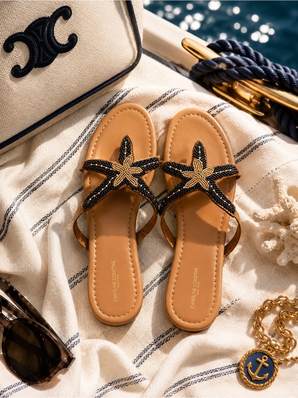 Caroline Constas Beaded Leather Sandals | Coastal Chic Nautical Glam Euro Summer